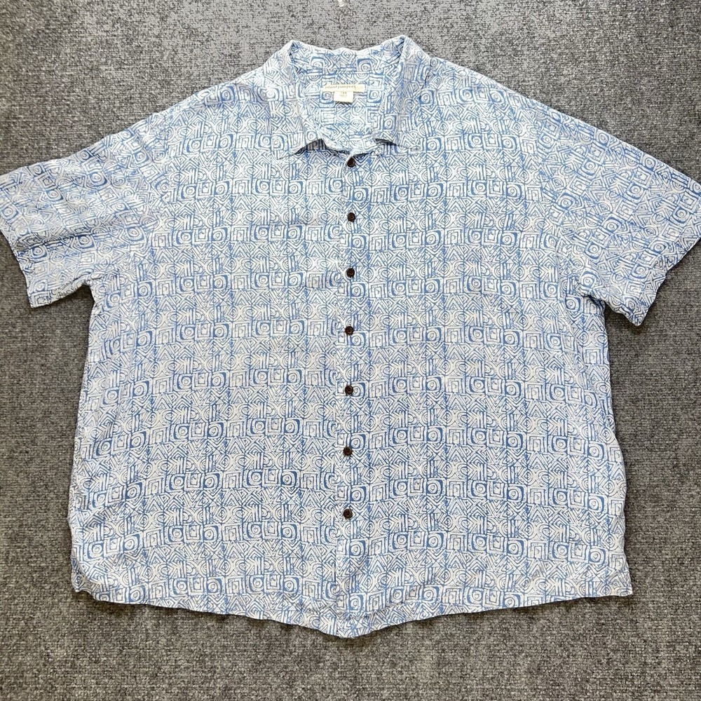Mens XL Blue Abstract Geometric Print Short Sleeve Button Up Casual Shirt